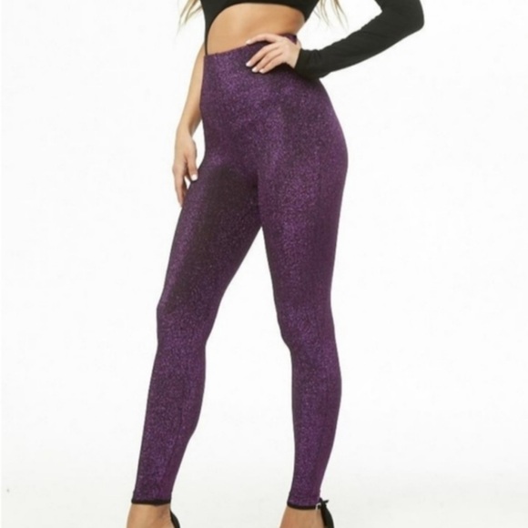 Forever 21 NWOT Sparkly Purple Seamless Leggings - Picture 1 of 5